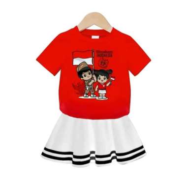 Setelan Merdeka Anak Perempuan Rok Pendek Terbaru Tema Kemerdekaan 17 Agustus Usia 1-11 Tahun Bahan