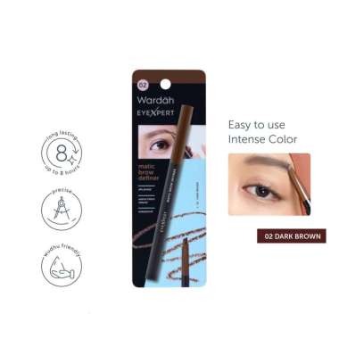 Wardah EyeXpert Matic Brow Definer - Pensil Alis Waterproof, Tahan Hingga 8jam 02 Dark Brown