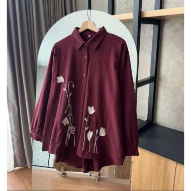 Atasan wanita Kimmy Blouse Atasan Bordir Wanita Terbaru Linen Premium KM maroon