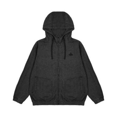 3Second Men's Denim Jacket Zipper Hoodie Regular Fit Cotton Quill HP-C010625 Black L