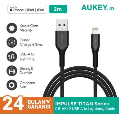 Aukey Cable CB-AKL2 Black MFI USB A To Lightning Kevlar 2M - 500422