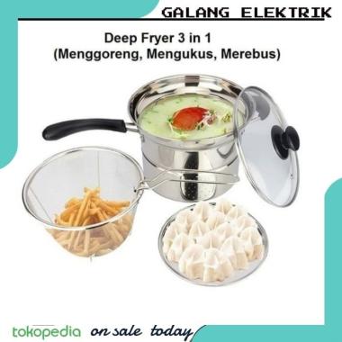 deep fryer pan stainless pot 3 in 1 panci goreng saringan