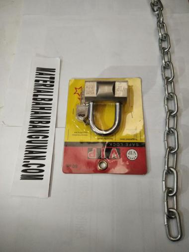paket tali besi rantai talang 3/16 inch kunci pagar gembok balok 60 mm