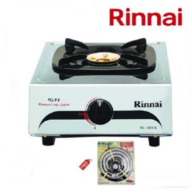 Rinnai RI-511E Kompor Gas 1 Tungku Stainless FREE Paket Miyako Selang