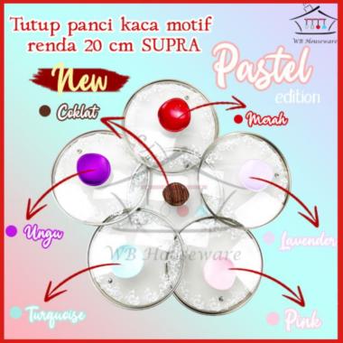 tutup kaca 20cm / tutup panci / tutup kaca knop warna motif SUPRA pink