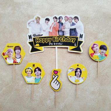 satu set cake topper hiasan kue ulang tahun karakter BTS Butter