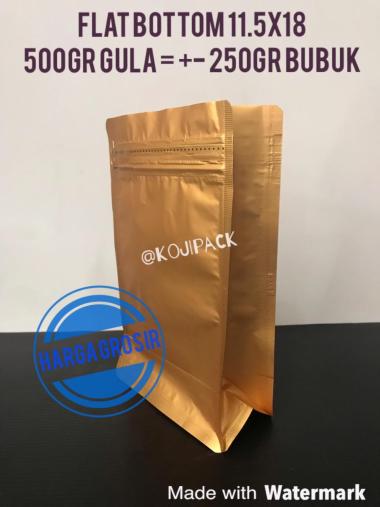 Flat Bottom Gusset Standing Pouch 11.5x18 Alumunium Foil Gold 500gr