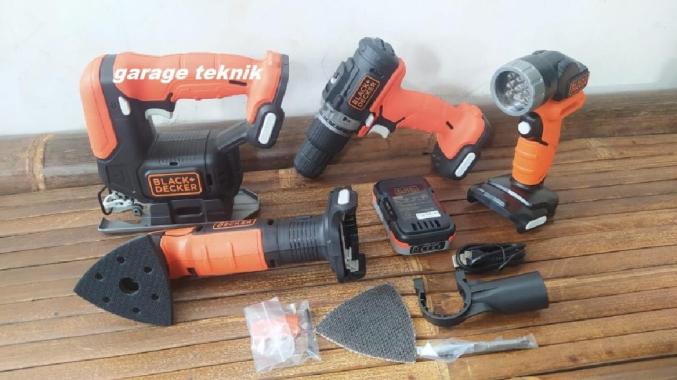 BLACK DECKER GoPak 12V Cordless Bor Jigsaw Amplas Senter 4 in 1