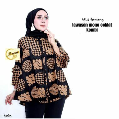 Blus Lawasan Mono Coklat Kombi Blus Lonceng Batik Wanita Sogan Coklat Koin