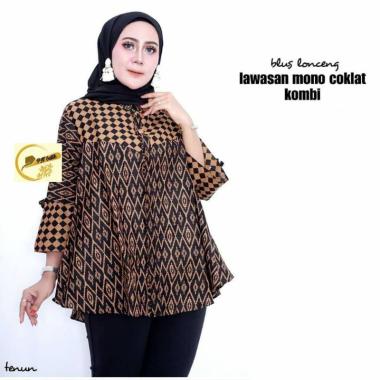 Blus Lawasan Mono Coklat Kombi Blus Lonceng Batik Wanita Sogan Coklat Tenun