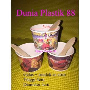 @50pc 50ml gelas kertas PAPER CUP K motif kartun + spoon sendok es ice crim cream krim TANPA TUTUP P