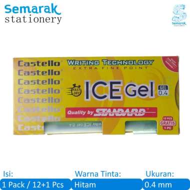 Standard Castello Ice Gel Pen Aesthetic Pulpen Jel 0.4 mm - Hitam [1 Pack / 12 + Gratis 1 Pcs]