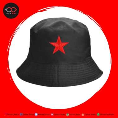 Topi Bucket Bintang Merah Hitam