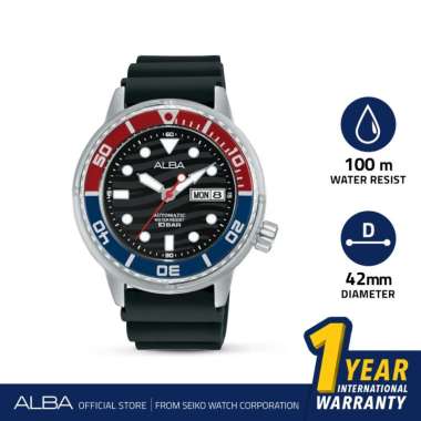 ALBA Jam Tangan Pria AL4351X1 Automatic Black Silicone Watch AL4351