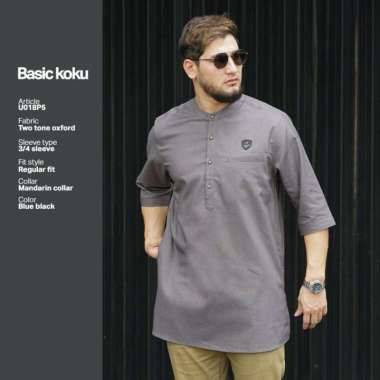 SAMASE BASIC KOKU U018P PJG 3/4 Oxford XL Blue Black - Baju Koko Kurta XL