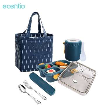 ZS ecentio lunch box set 850ml/400ml Mangkuk sup set/kotak makan set/lunch bag set /free Sendok&sump