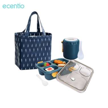 ZS ecentio lunch box set 850ml/400ml Mangkuk sup set/kotak makan set/lunch bag set /free Sendok&sump