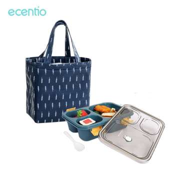 ZS ecentio lunch box set 850ml/400ml Mangkuk sup set/kotak makan set/lunch bag set /free Sendok&sump