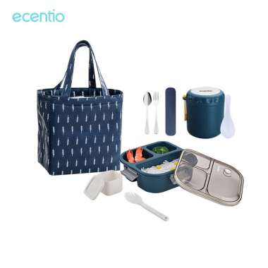 ZS ecentio lunch box set 850ml/400ml Mangkuk sup set/kotak makan set/lunch bag set /free Sendok&sump