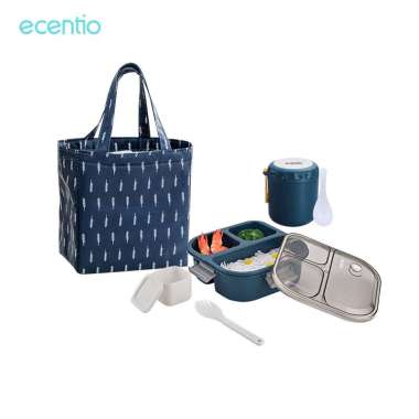 ZS ecentio lunch box set 850ml/400ml Mangkuk sup set/kotak makan set/lunch bag set /free Sendok&sump