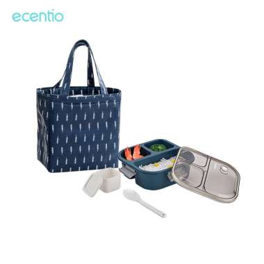 ZS ecentio lunch box set 850ml/400ml Mangkuk sup set/kotak makan set/lunch bag set /free Sendok&sump