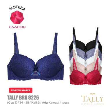 Tally 8226 Bra BH Wanita Push Up - Busa Tebal Cup C | Kawat | Kait 3 | Size 34 - 38 Merah Hati 38