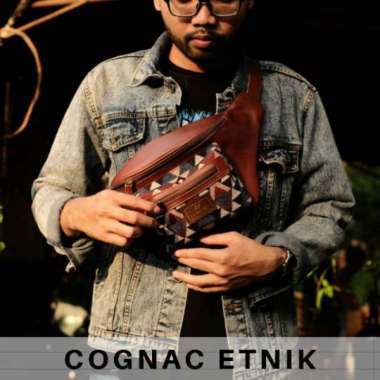 VERISH Waistbag Etnik Kulit Asli - Umbara Etnik Etnik A (biru) Cognac