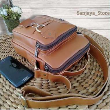 VERISH Tas Selempang Pria / Tas Kulit Pria 100% ORIGINAL Kulit Asli Pull up Premium Tan