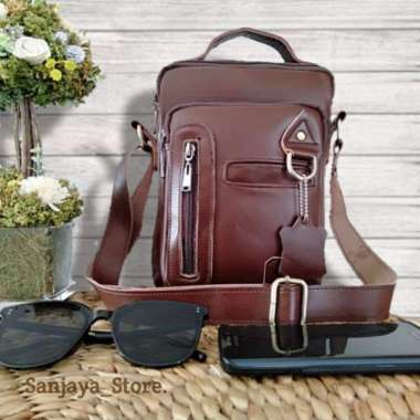 VERISH Tas Selempang Pria / Tas Kulit Pria 100% ORIGINAL Kulit Asli Pull up Premium Cokelat