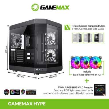 PC Case Gamemax HYPE Premium Mid-Tower ATX Free 3Fan RGB hitam