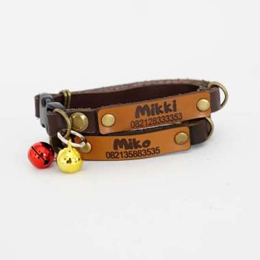 VERISH Kalung Kucing Nama Custom Kulit Asli Premium Original Tan  Bentuk Kotak