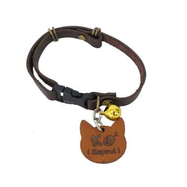 VERISH Kalung Kucing Nama Custom Kulit Asli Premium Original Tan Bentuk Kucing