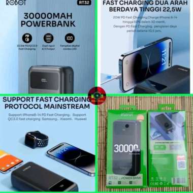 Power Bank Powerbank Robot RT32 30000Mah 30000 mah PD 22.5W QC Digital LED Display Original