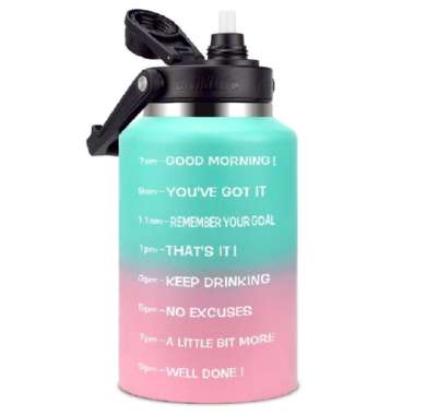 QUIFIT - [2LBLN] BOTOL MINUM STAINLESS STEEL MOTIVASI DENGAN SEDOTAN -LORENA 2LBLN GreenPink
