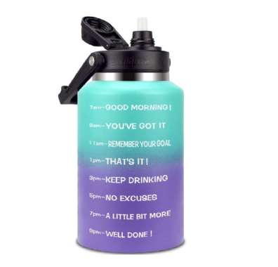 QUIFIT - [2LBLN] BOTOL MINUM STAINLESS STEEL MOTIVASI DENGAN SEDOTAN -LORENA 2LBLN GreenPurp