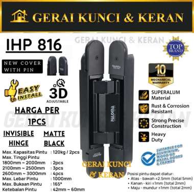 PALOMA IHP 816 Invisiblle Hinge P120 Engsel Tanam D120 Matte Black Hitam