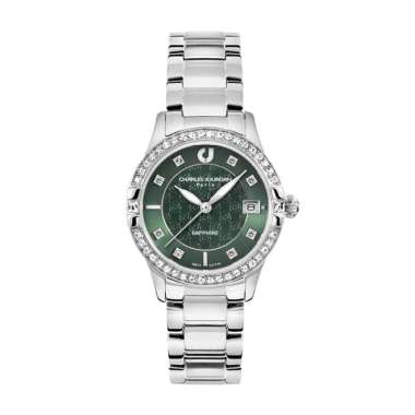 Charles Jourdan Sapphire Woman Elegance Green CJ 1114 Original Crystal Bezel Jam Tangan Wanita