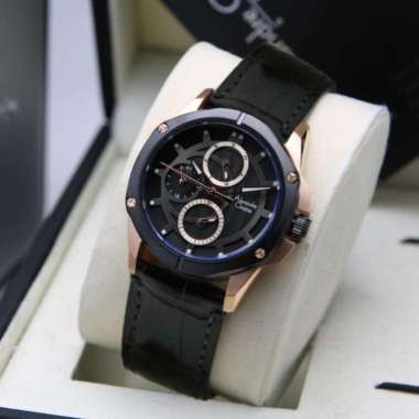 JAM TANGAN WANITA ALEXANDRE CHRISTIE AC 6589 / AC6589 LEATHER ORIGINAL BLACK ROSEGOLD