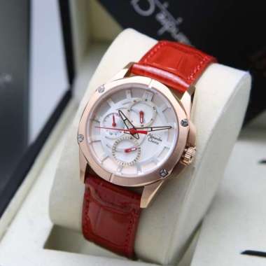 JAM TANGAN WANITA ALEXANDRE CHRISTIE AC 6589 / AC6589 LEATHER ORIGINAL ROSEGOLD RED
