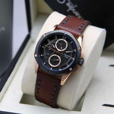 JAM TANGAN WANITA ALEXANDRE CHRISTIE AC 6589 / AC6589 LEATHER ORIGINAL ROSEGOLD BLACK