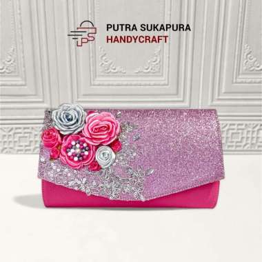 PSH - Clutch Athalia Tas Pesta Kulit Gliter Premium Pink Fanta