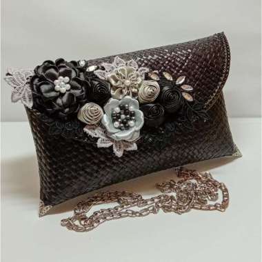 PSH Tas Pesta Clutch Wanita Kondangan Anyaman Wanita Premium Black