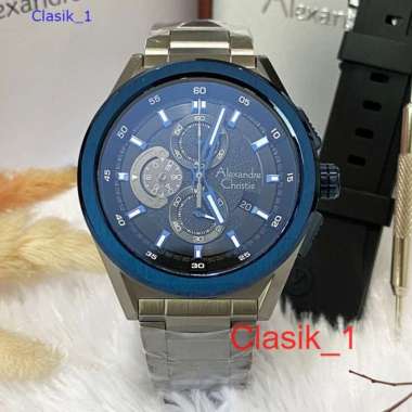 Original 100%!! Jam Alexandre Christie Pria AC 6654 AC6654 Silver Blue Garansi Resmi 1 tahun