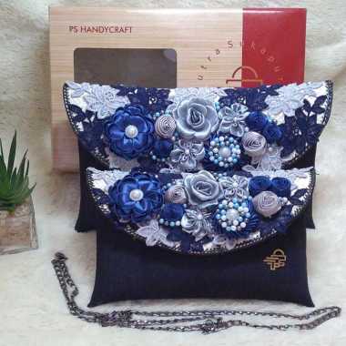 Putra Sukapura Dompet Jeans Kombin Brokat Clutch Party Cantik Tas Clutch Pesta Wanita L FULL JEANS N