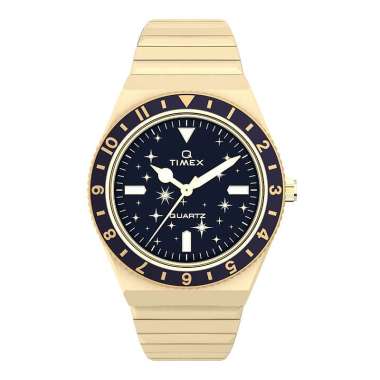 Jam Tangan Pria Timex Q TW2V53600 Celestial Blue Dial Gold Stainless Steel Strap