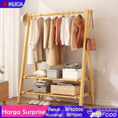 Stand Hanger Lipat Rak Baju Rak Pak kayu/86*40*160cm