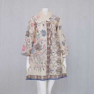 TUNIK KEMALA MOTIF BUNGA BUSUI | DRESS BATIK WANITA OUTFIT KONDANGAN XL broken white
