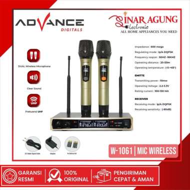 ADVANCE MIC WIRELESS W-1061 UHF MICROPHONE DOUBLE WIRELESS DIGITAL GARANSI RESMI - -