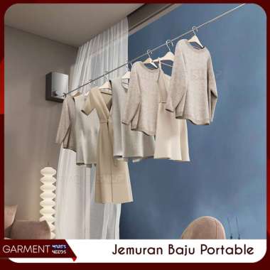 Jemuran Baju Portable Indoor Gantungan Tali Kawat Baja Stainless Steel Praktis Retractable Clothline