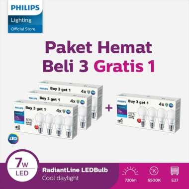 Lampu Philips Beli 3 Gratis 1 Multipack Radiantline 7W 6500K